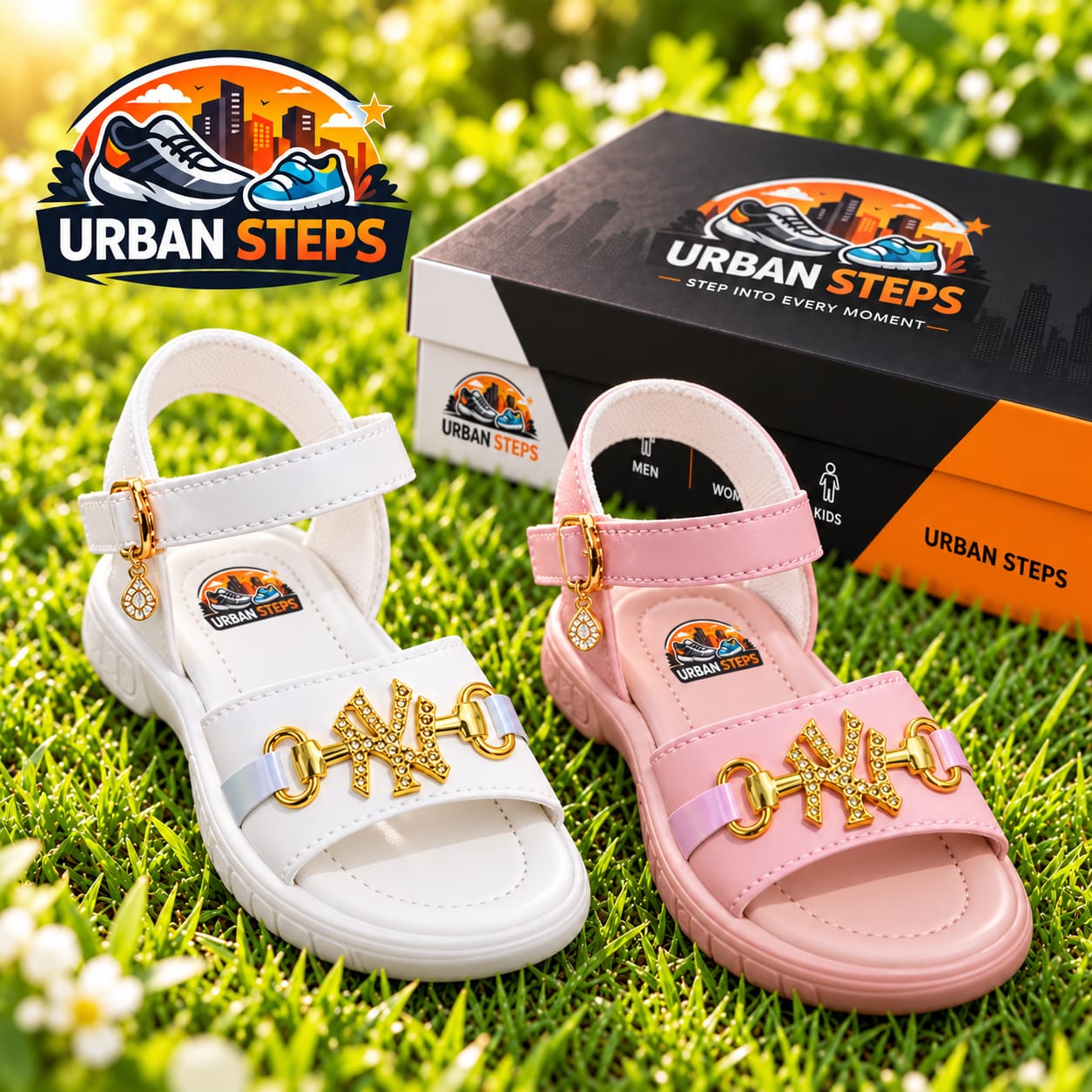 White & Pink Girls Sandals