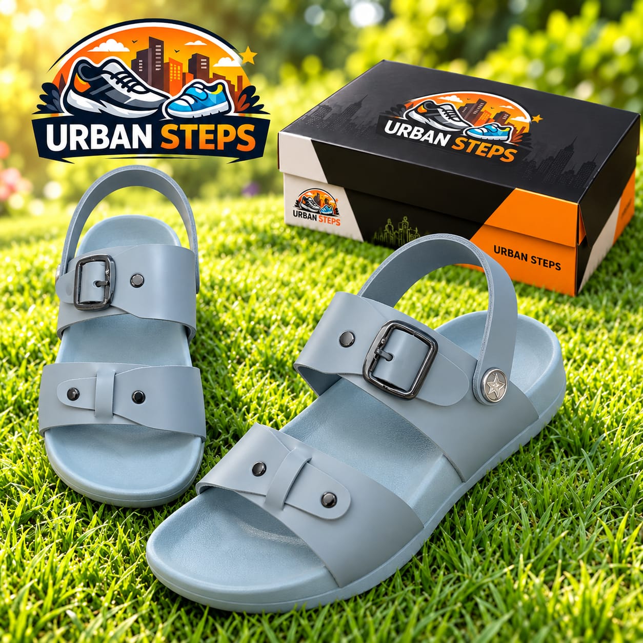Grey Buckle Sandals